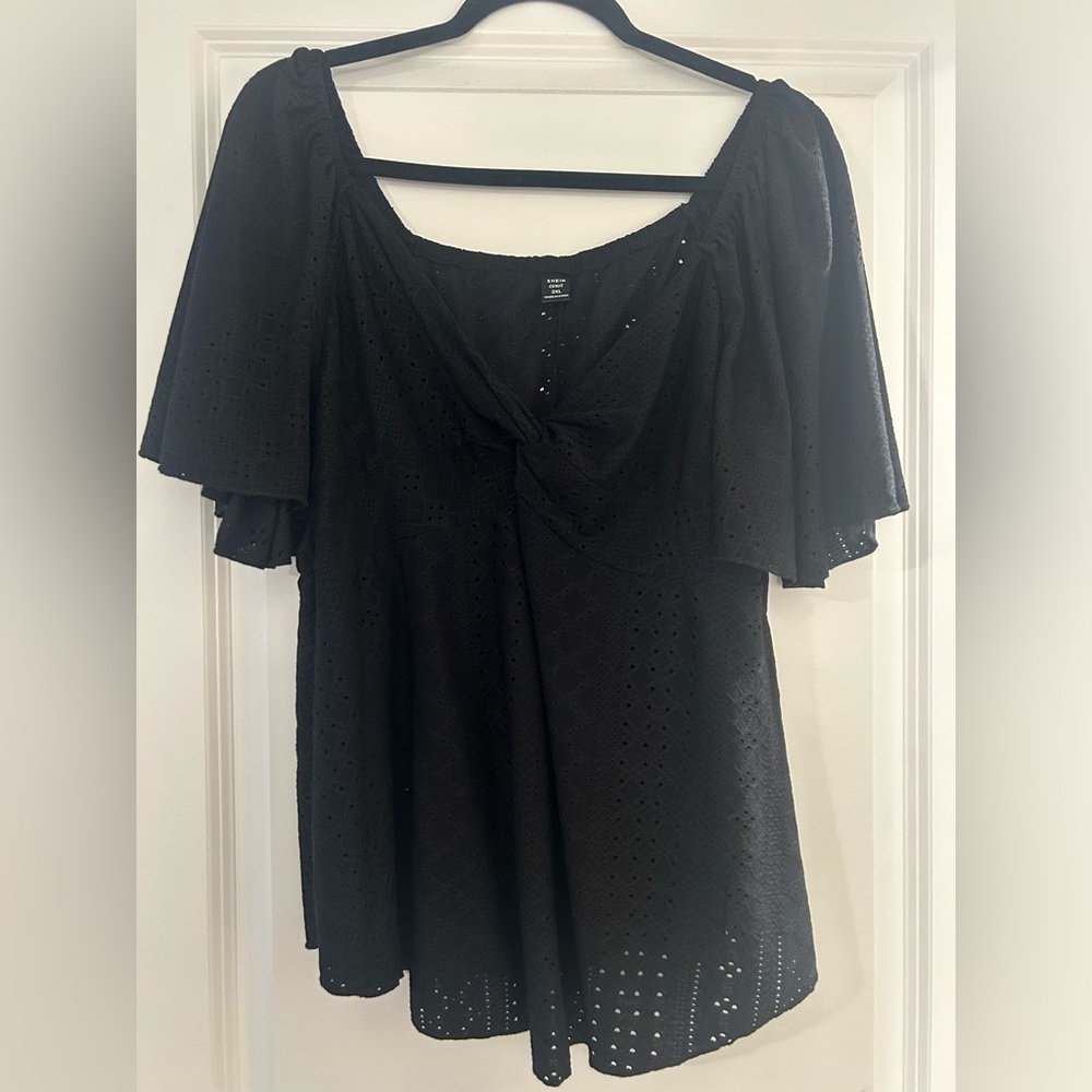 SHEIN Black Eyelet Blouse